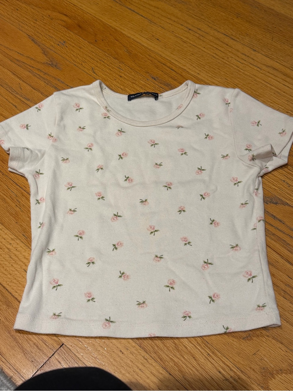 Brandy Melville Cream Tee with Pink Rose Print